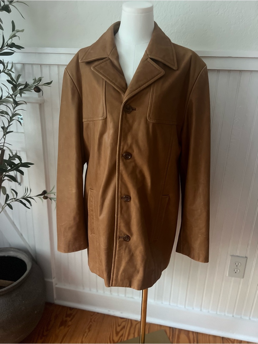 Rogue Leather by Reilly Olmes Tan Leather Car Coat Jacket Men's M Classic Luxury